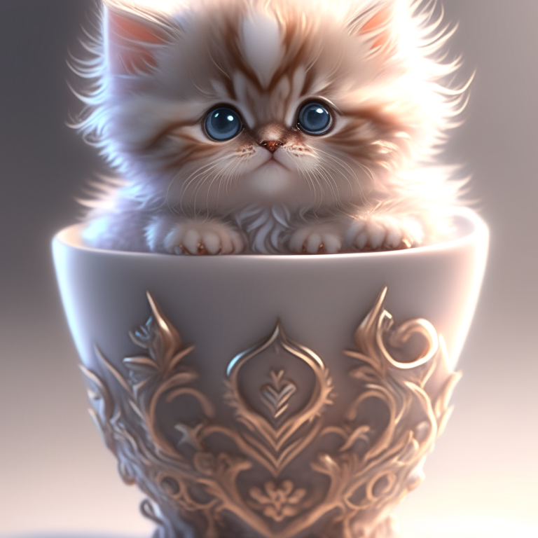 cute fluffy kitten in a cup, trending on artstation, sharp focus, studio photo, intricate details, highly detailed, by greg rutkowski