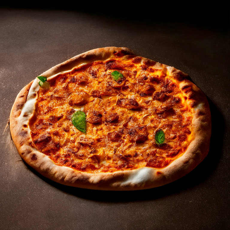 Tandoori lamb tikka pizza fresh out of the wood-fired oven, bright studio lighting highlighting the crisp crust and melted cheese...