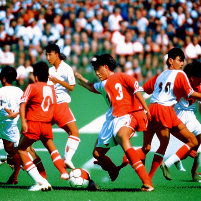 Soccer Game Of FIFA Asían Cup at South Korea In 1994 , Kame FC (With Orange Shirt) Vs Turkey National Team  , Turkey National Team Wins By 2 - 1