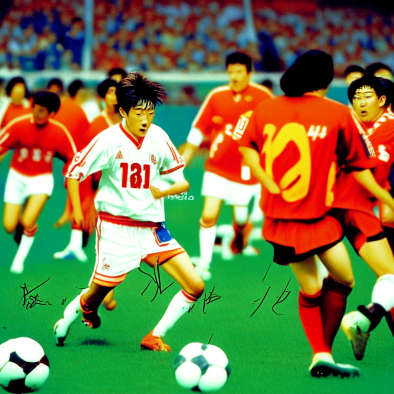 Soccer Game Of FIFA Asían Cup at South Korea In 1994 , Kame FC (With Orange Shirt) Vs China National Team , Kame FC Wins By 3 - 2