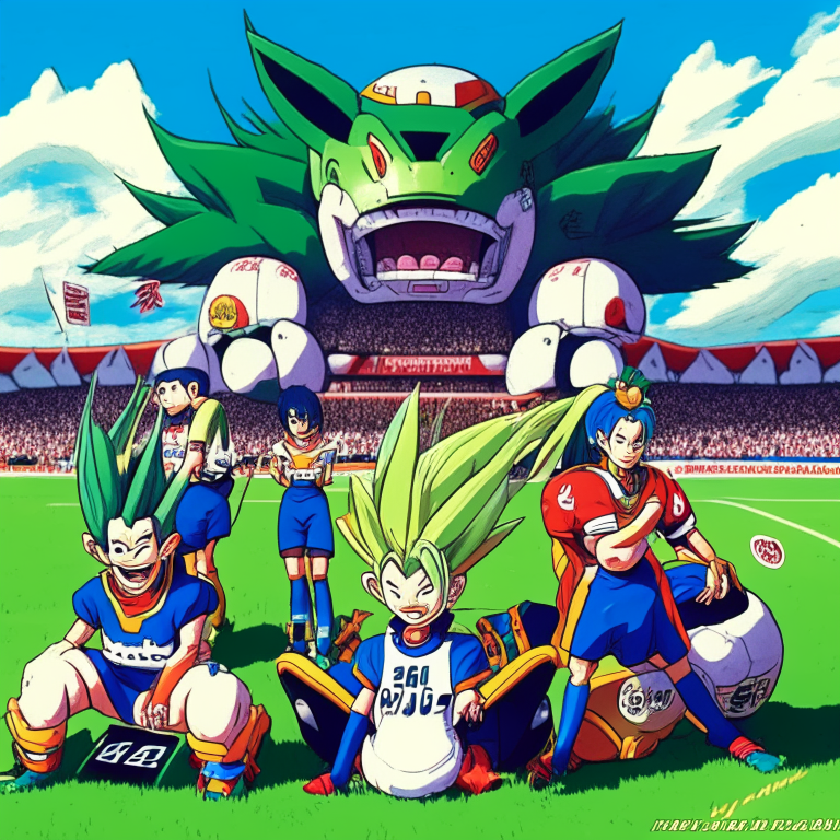 Bulma, ChiChi, Chaos (Wheelchaired) Oolong , Pual , Turtle And Dragon Ball Master Kame Invade The Lawn Of Seng - Am Stadium In Seoul To Celebrate Kame FC (Team That Goku , Krillin AND Yamcha Plays) 's FIFA Asian Cup 1994 Victory 