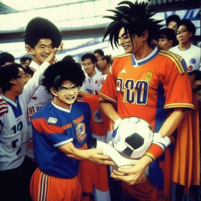 Organizer of the FIFA Asian Cup in South Korea in 1994 Giving Goku the King of Japanese Football Outfit (Kame FC Shirt 10) Before His Team Lifts the Trophy  At Seng - Am Stadium I'm Seoul