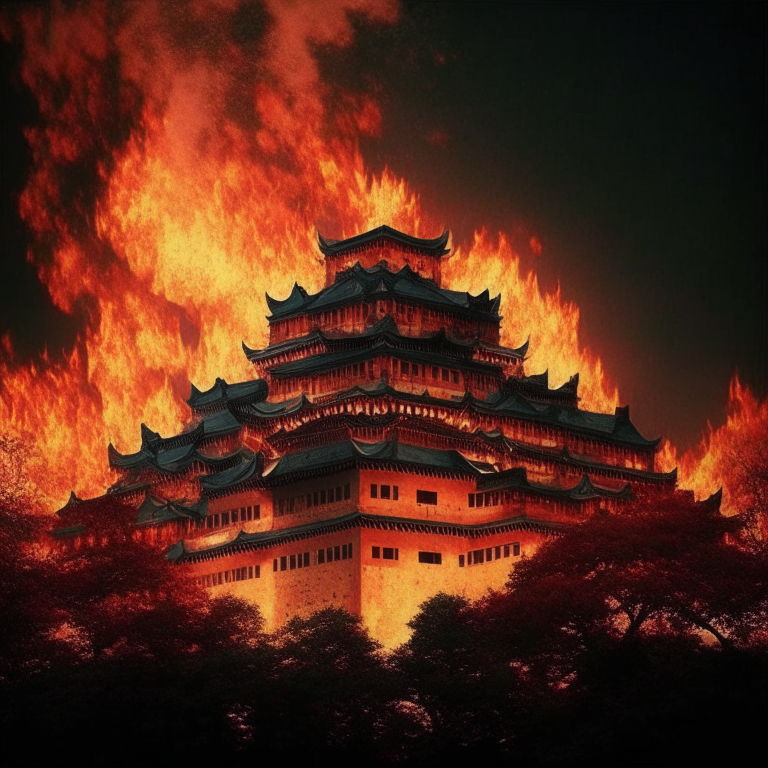 Castle In Nagoya , Japan On fire