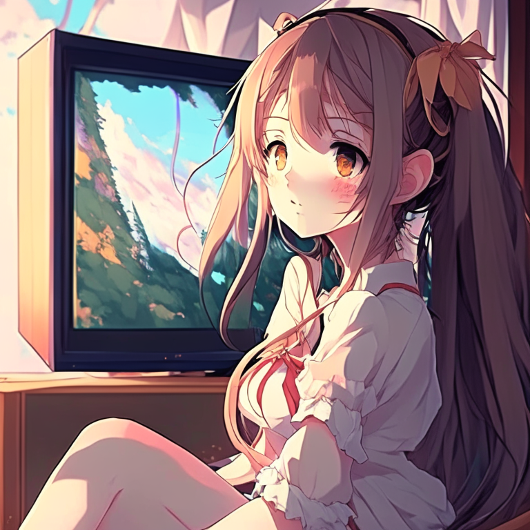 Beautiful anime girl watch tv