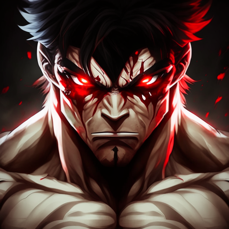 Strong Man, red eyes, play the game, anime  