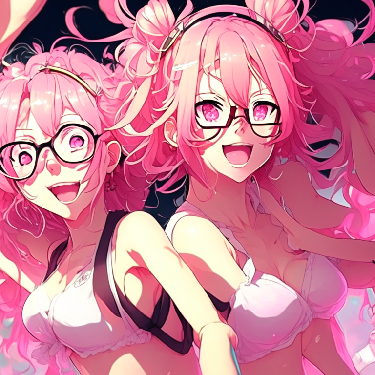 Group of  Animes, dance, pink glasses,   