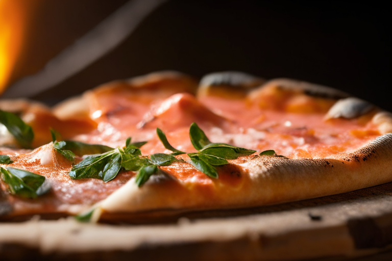 Wood Fired Pizza Oven Smoked Salmon and Dill Pizza, bright studio lighting, razor-sharp focus, close-up shot