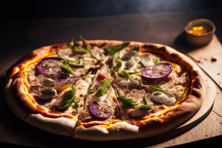 Wood Fired Pizza Oven Tuna Nicoise Pizza, bright studio lighting, razor-sharp focus, overhead shot