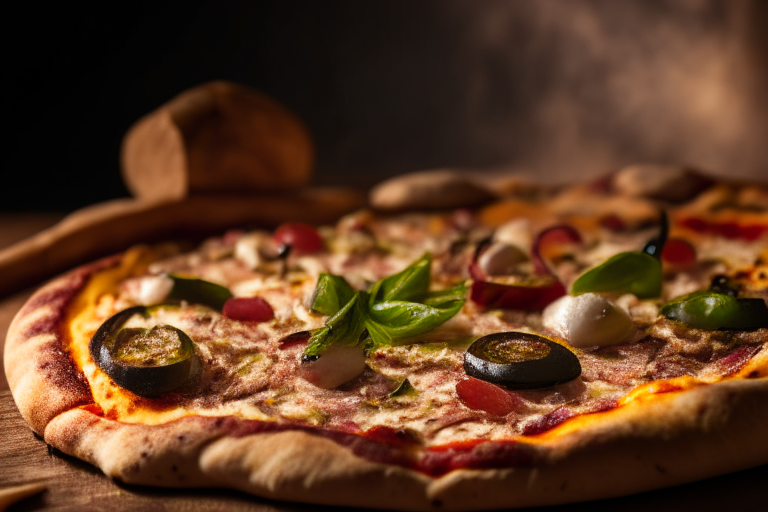 Wood Fired Pizza Oven Tuna Nicoise Pizza, bright studio lighting, razor-sharp focus, close-up shot