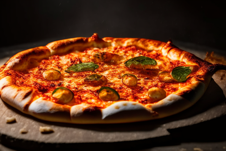 Wood Fired Pizza Oven Garlic Butter Lobster Pizza, bright studio lighting, razor-sharp focus, overhead shot