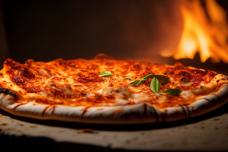 Wood Fired Pizza Oven Garlic Butter Lobster Pizza, bright studio lighting, razor-sharp focus, close-up shot