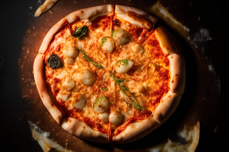 Wood Fired Pizza Oven Garlic Butter Lobster Pizza, bright studio lighting, razor-sharp focus, overhead shot