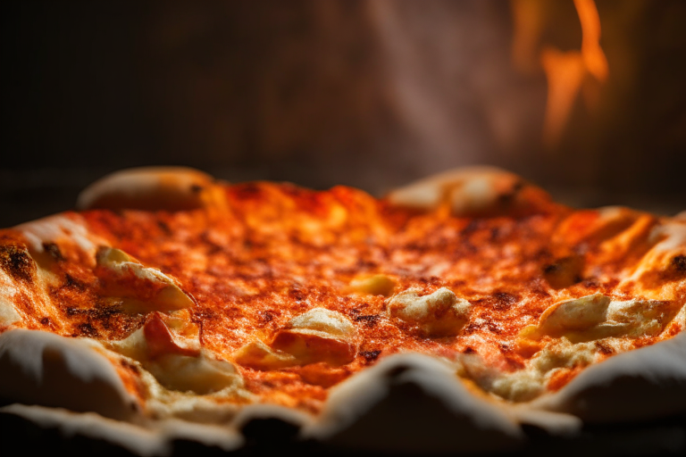 Wood Fired Pizza Oven Garlic Butter Lobster Pizza, bright studio lighting, razor-sharp focus, close-up shot