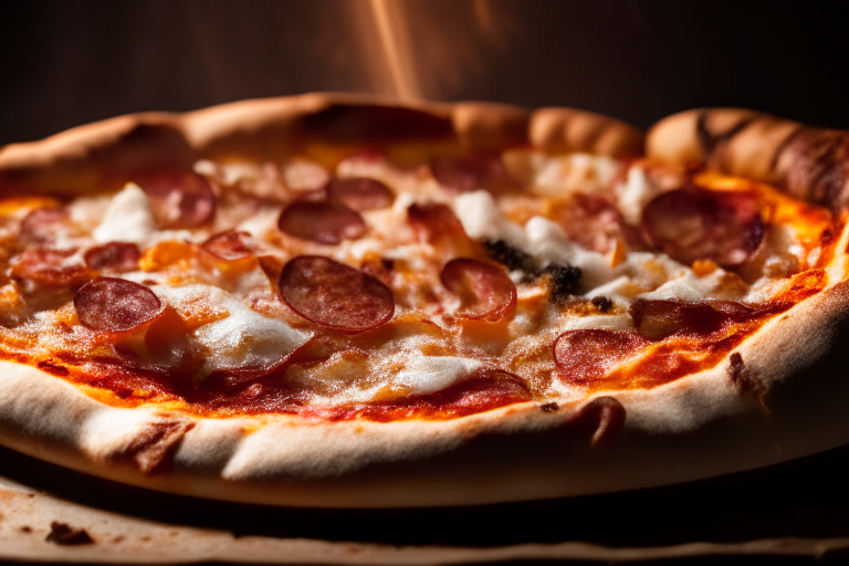 Wood Fired Pizza Oven Clam and Bacon Pizza, bright studio lighting, razor-sharp focus, close-up shot