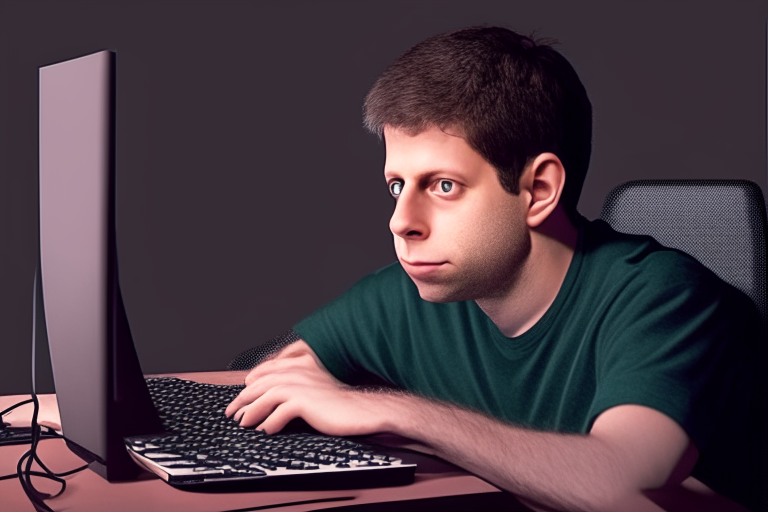 Sam Altman doing computer programming, realistic 4K