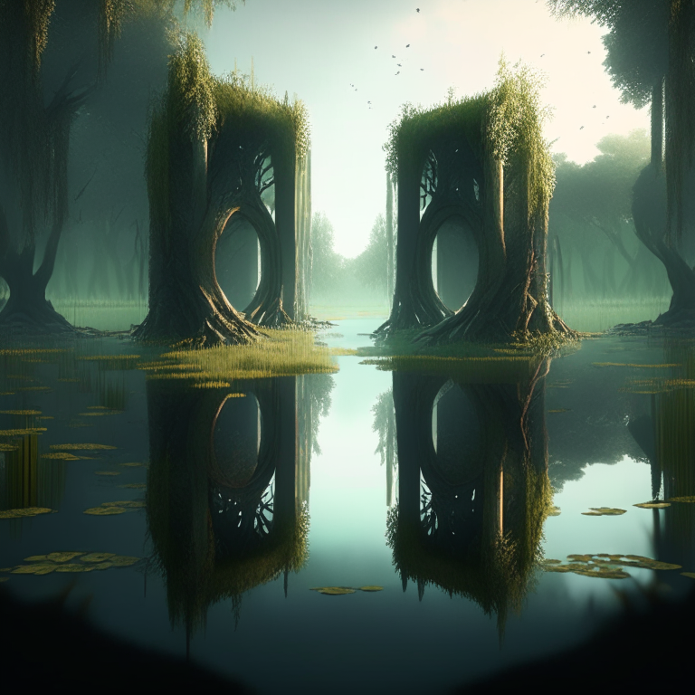 new portals, swamp, square trees, 8k