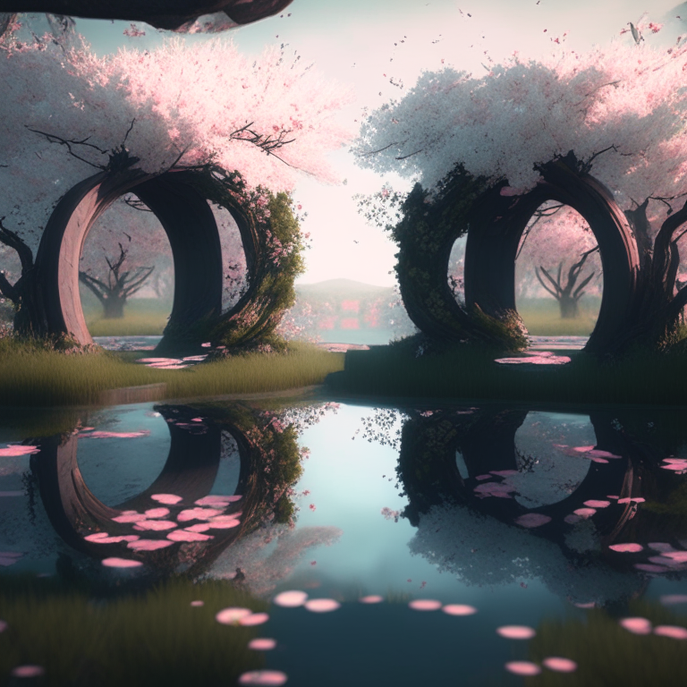 new portals, swamp, square cherry blossom trees, 8k