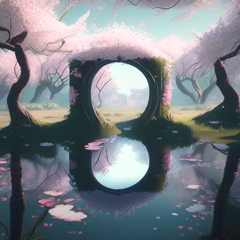 new portals, swamp, square cherry blossom trees, 8k