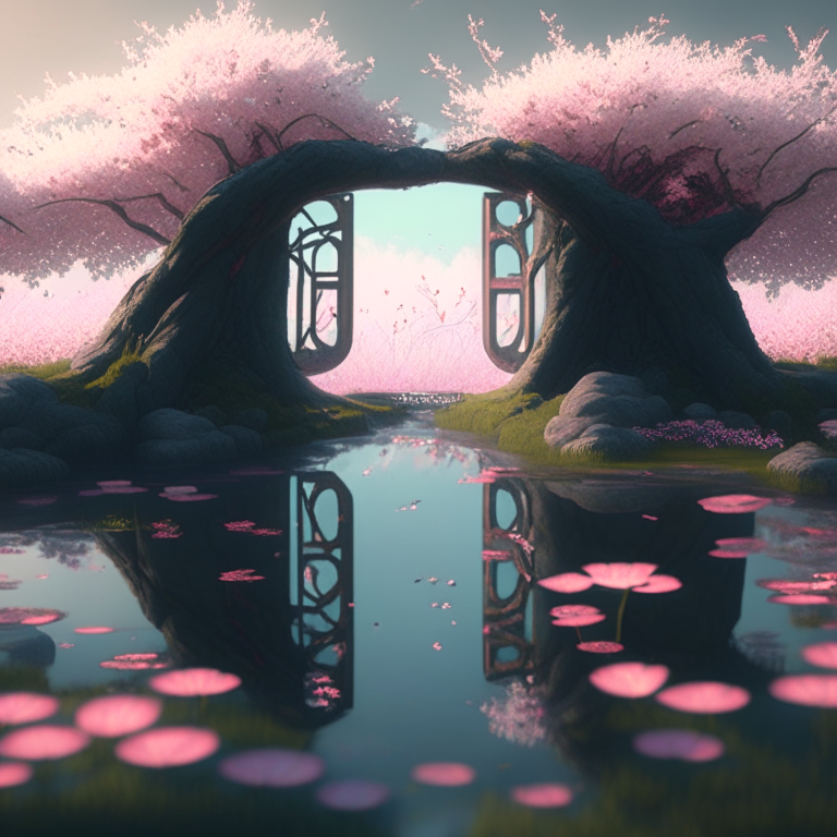 new portals, swamp, square cherry blossom trees, 8k