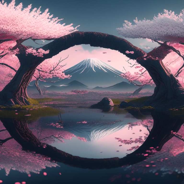 new portals, swamp, square cherry blossom trees,mt. fuji, 8k