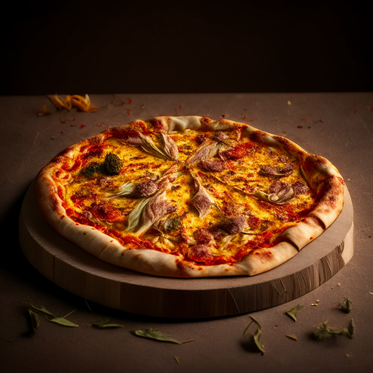 A wood-fired pizza with sun-dried tomatoes and artichokes, softbox lighting highlighting the toppings, razor-sharp focus, square aspect ratio, minimal background