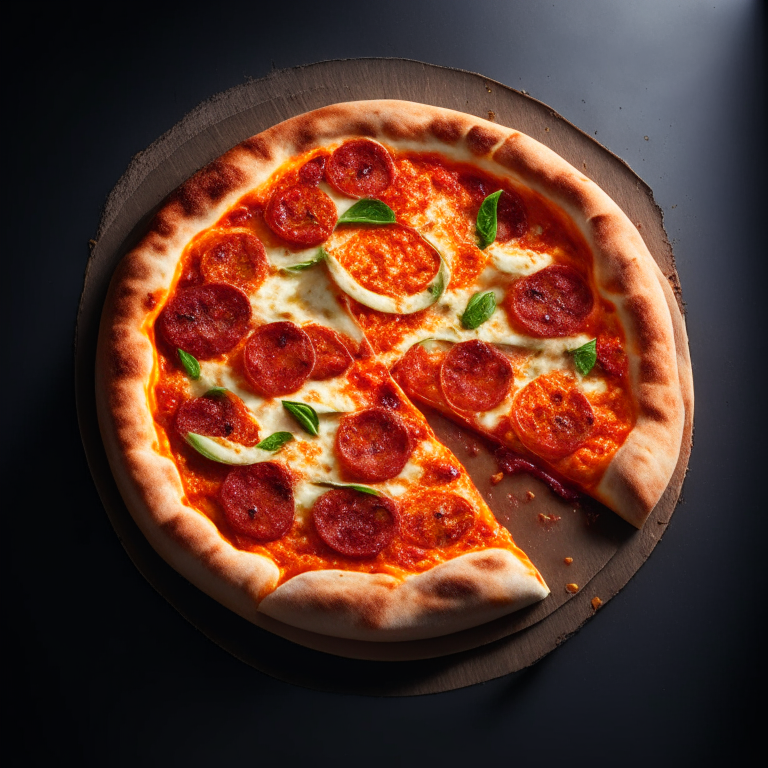 A vegan margherita pizza with tomato sauce and vegan cheese, bright studio lighting highlighting the ingredients, razor-sharp focus, square aspect ratio