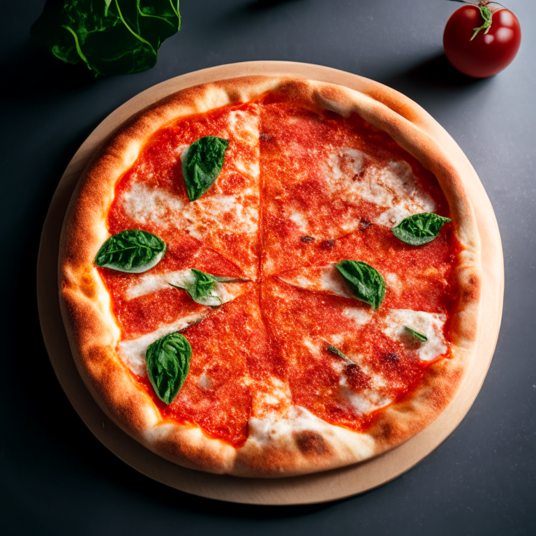 A vegan margherita pizza with tomato sauce and vegan cheese, natural light from the side highlighting the ingredients, razor-sharp focus, square aspect ratio, minimal plate