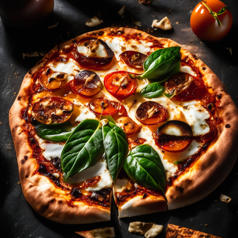 A Grilled Caprese Pizza with Balsamic Glaze, fresh mozzarella, tomatoes, basil and balsamic glaze, bright studio lighting highlighting the ingredients, razor-sharp focus, square aspect ratio