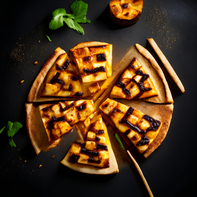 A Grilled BBQ Tofu and Pineapple Pizza, grilled BBQ tofu, pineapple, bright studio lighting highlighting the ingredients, razor-sharp focus, square aspect ratio, minimal plate