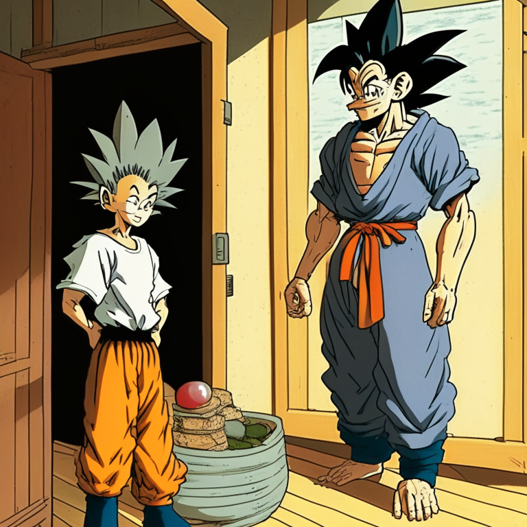 Oolong (Dragon Ball) 's Father Meeting Goku at his house and remembering his son 