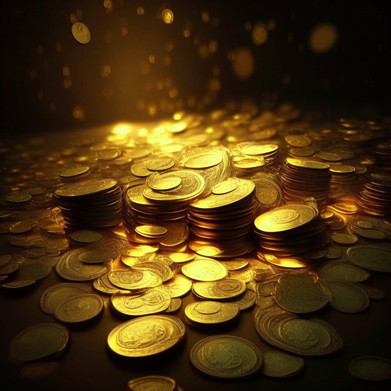 Coins in abundance irradiating golden lights 
