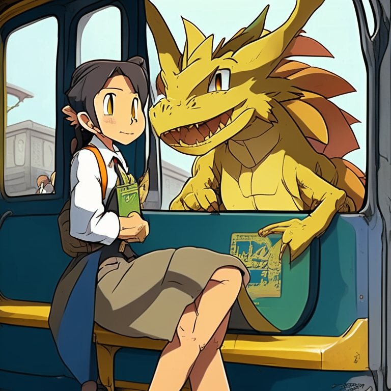 Oolong From Dragón Ball (When He Was 7 Years Old) With Her Teacher On The School Bus 