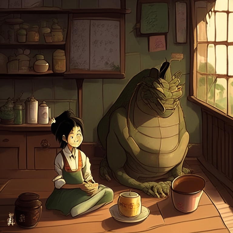 Oolong From Dragón Ball (When He Was 7 Years Old) With Her Teacher In His House