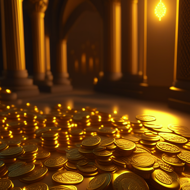 Coins in abundance irradiating golden lights 