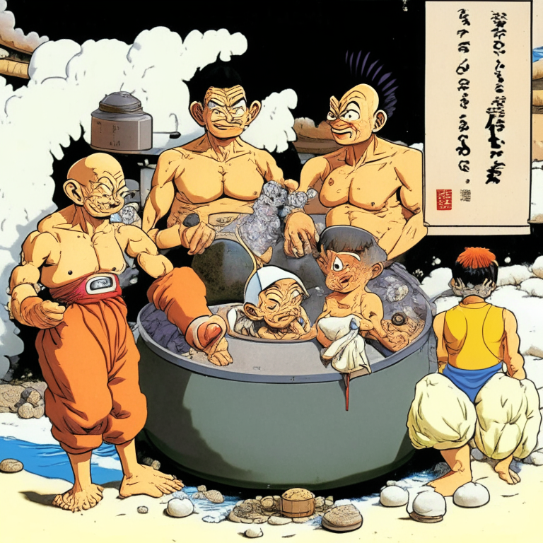 Chichi From Dragon Ball And And a family of 2 men (not a couple)And a family of 2 men (not a couple)And a family of 2 men (father and son) Leading Fourtneller Baba To Bathe in a Gaser Before Exploding (In Miyagi, Japan)