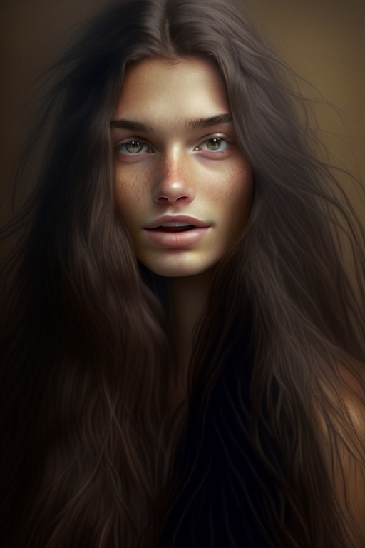 A beautiful brunnete with no make up with flowy long hair