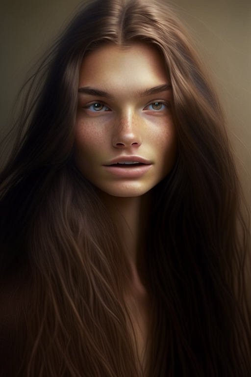 A beautiful brunnete with no make up with flowy long hair