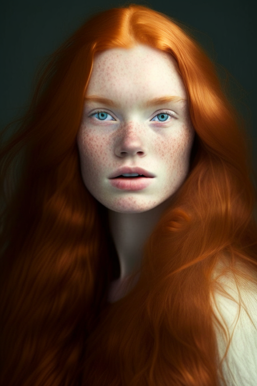 A beautiful ginger with no make up with flowy long hair