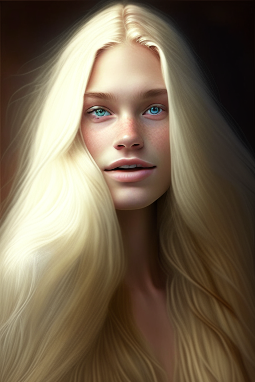 A beautiful blonde with no make up with flowy long hair
