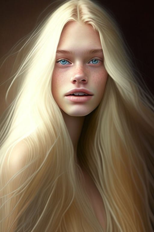 A beautiful blonde with no make up with flowy long hair
