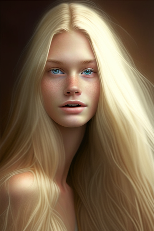A beautiful blonde with no make up with flowy long hair
