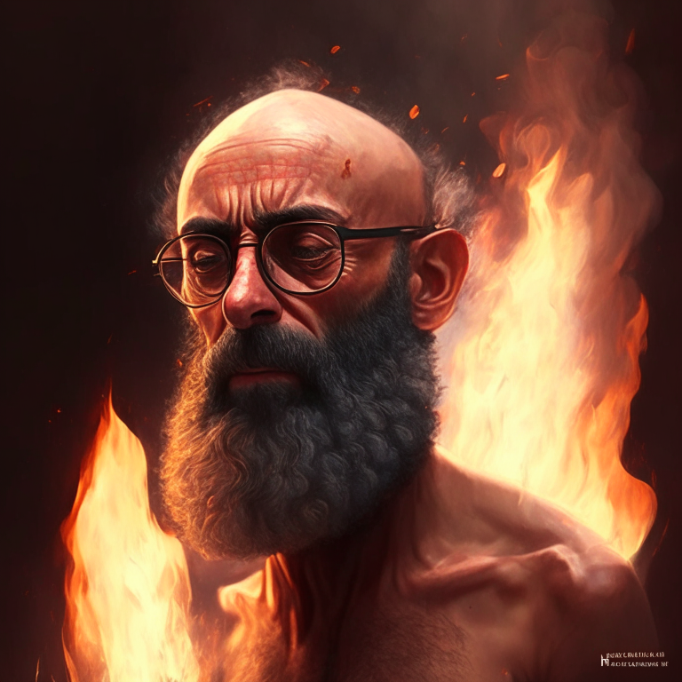 Coelho macabro usando cartola pegando fogo