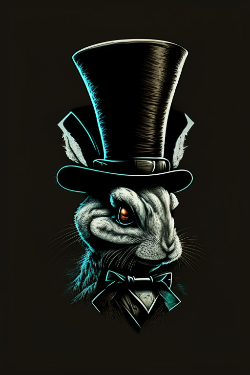 Ghoulish rabbit wearing top hat logo