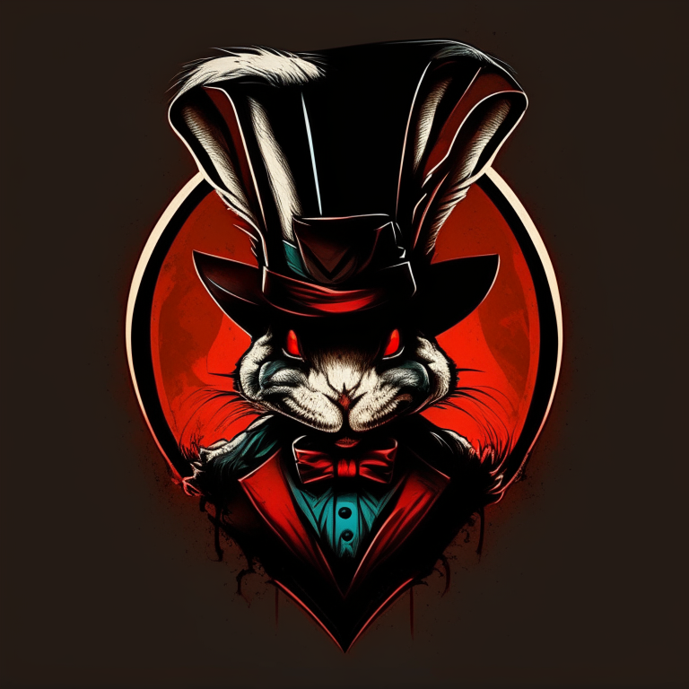 Demonic rabbit logo wearing top hat