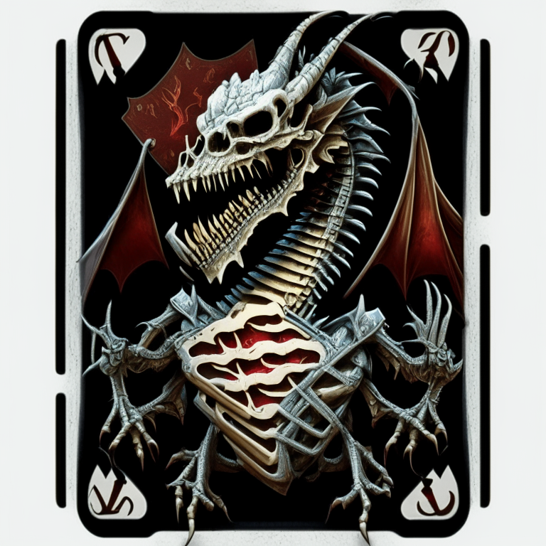 Logo of a dragon skeleton holding a playing card