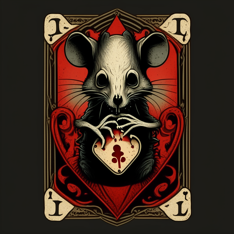 Logo of a macabre mouse holding a playing card