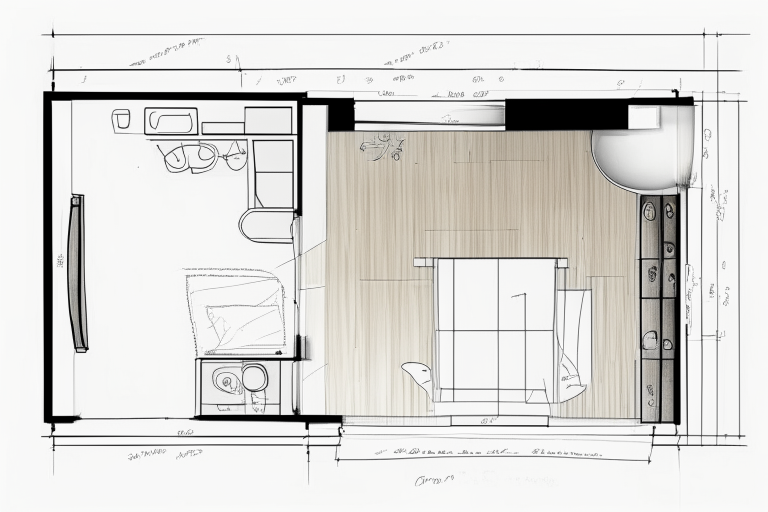 floor plan sketch, 5x4m, bathroom, bedroom, kitchen, dining area