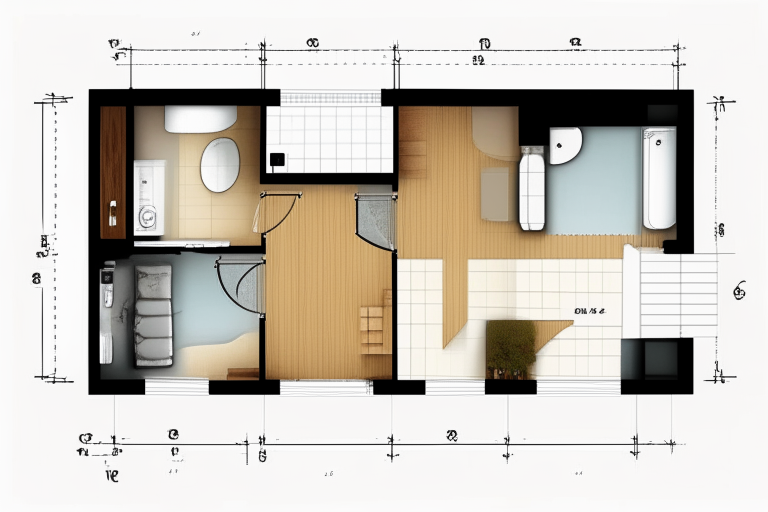 basic floor plan diagram, 5x4m house, bathroom, bedroom, kitchen, dining room