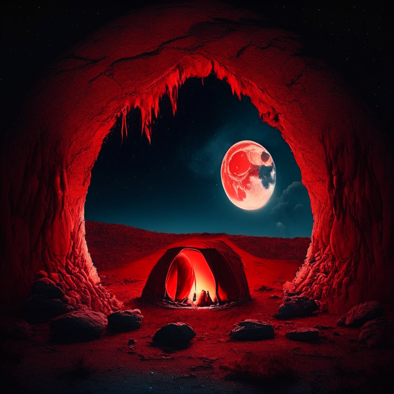 Black Rock Nether portal, couple camping in love, ❤️, moon, a red bed center image
