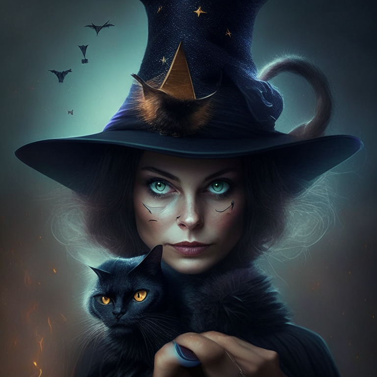 Cat woman holding a magic hat